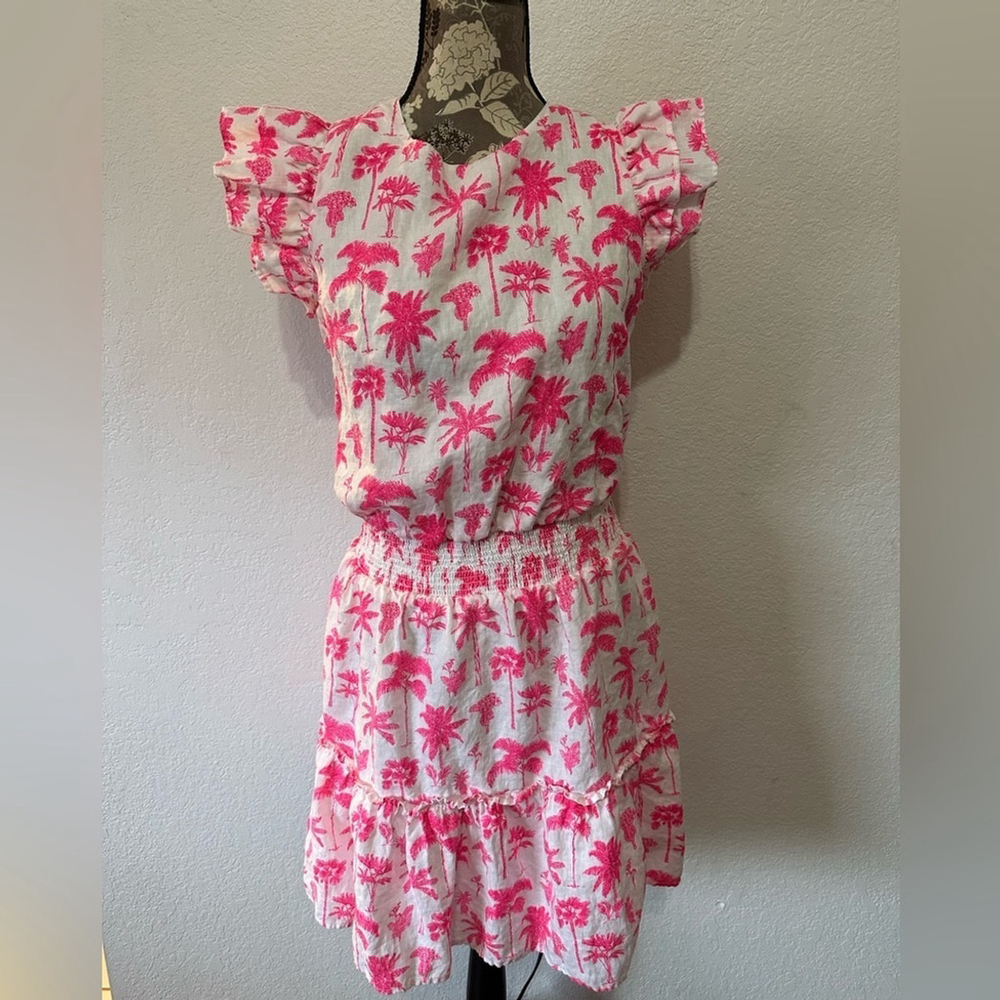 Vineyard Vines Palm Tree Smocked Women's Dress Knockout Pink - Size M